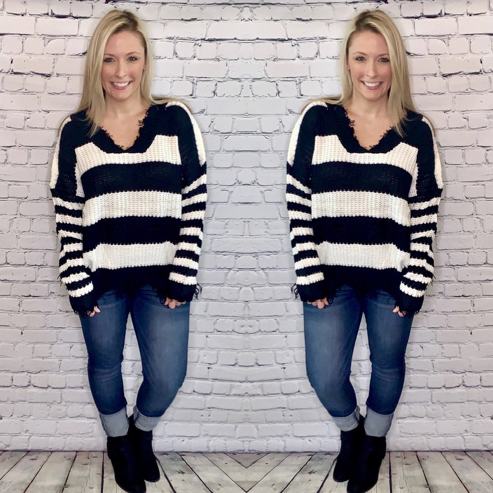 Black & White Distressed Sweater